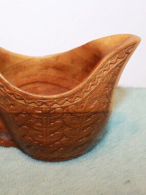 VTG Balkan Hand Carved Wooden Shepherd's Jug Yugoslavian Wooden Wedding Cup
